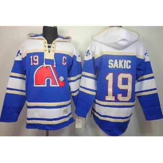 Quebec Nordiques 19 Joe Sakic Blue Lace-Up NHL Jersey Hoodies